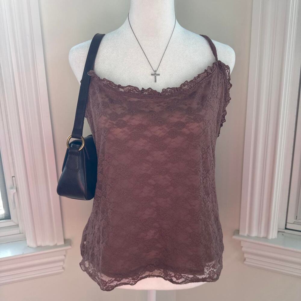 Old navy brown lace cami with floral pattern